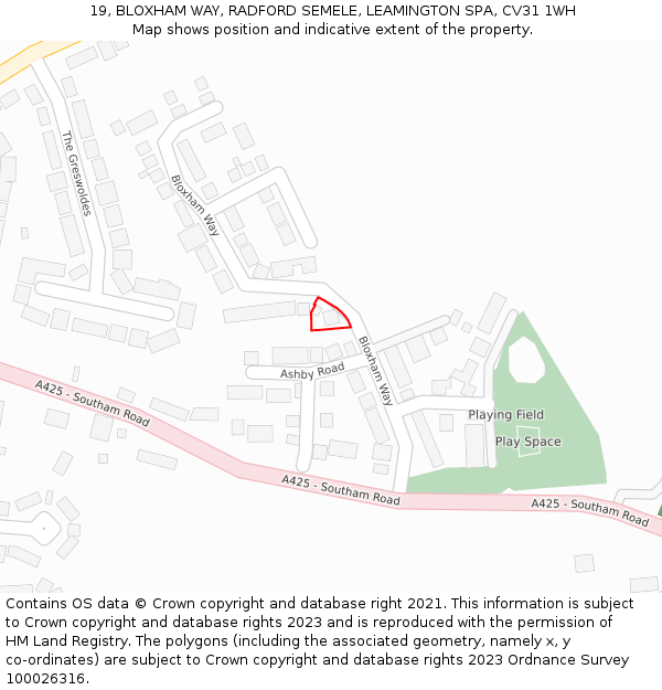 19, BLOXHAM WAY, RADFORD SEMELE, LEAMINGTON SPA, CV31 1WH: Location map and indicative extent of plot