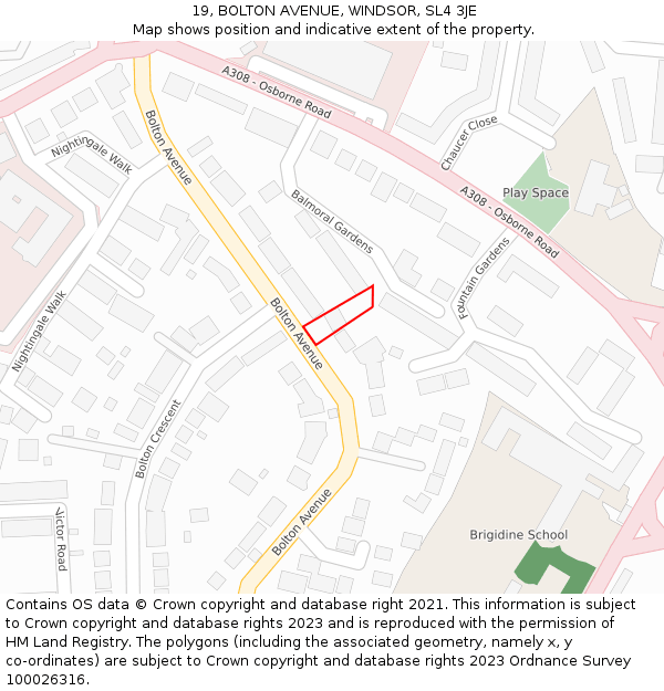 19, BOLTON AVENUE, WINDSOR, SL4 3JE: Location map and indicative extent of plot