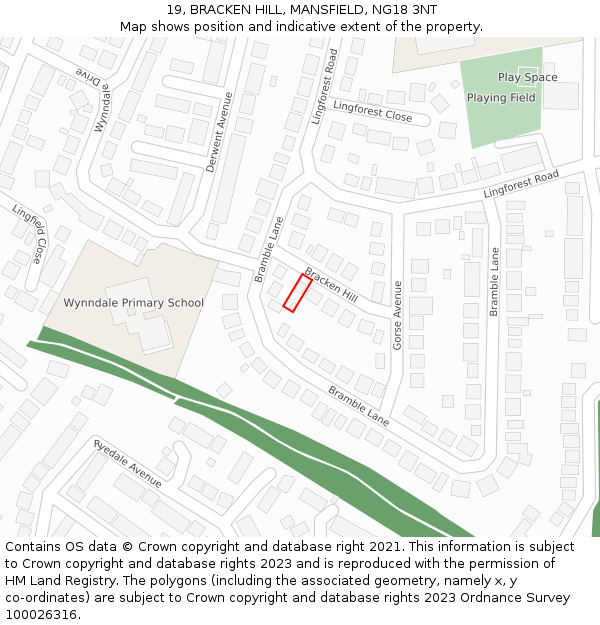 19, BRACKEN HILL, MANSFIELD, NG18 3NT: Location map and indicative extent of plot