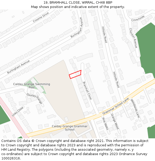 19, BRAMHALL CLOSE, WIRRAL, CH48 8BP: Location map and indicative extent of plot