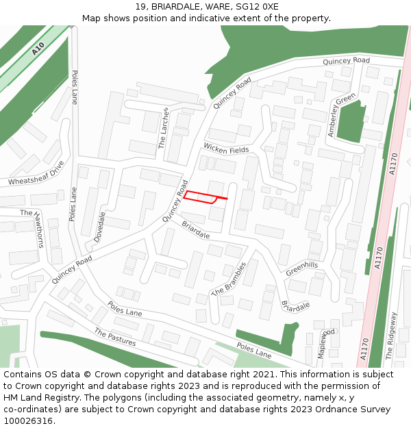 19, BRIARDALE, WARE, SG12 0XE: Location map and indicative extent of plot