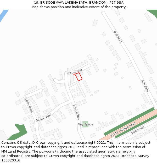 19, BRISCOE WAY, LAKENHEATH, BRANDON, IP27 9SA: Location map and indicative extent of plot