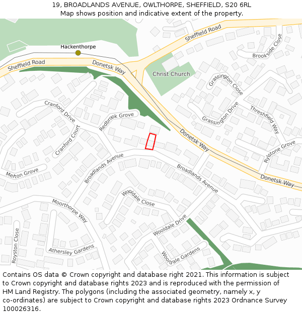 19, BROADLANDS AVENUE, OWLTHORPE, SHEFFIELD, S20 6RL: Location map and indicative extent of plot
