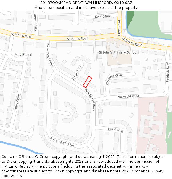 19, BROOKMEAD DRIVE, WALLINGFORD, OX10 9AZ: Location map and indicative extent of plot