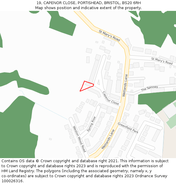 19, CAPENOR CLOSE, PORTISHEAD, BRISTOL, BS20 6RH: Location map and indicative extent of plot