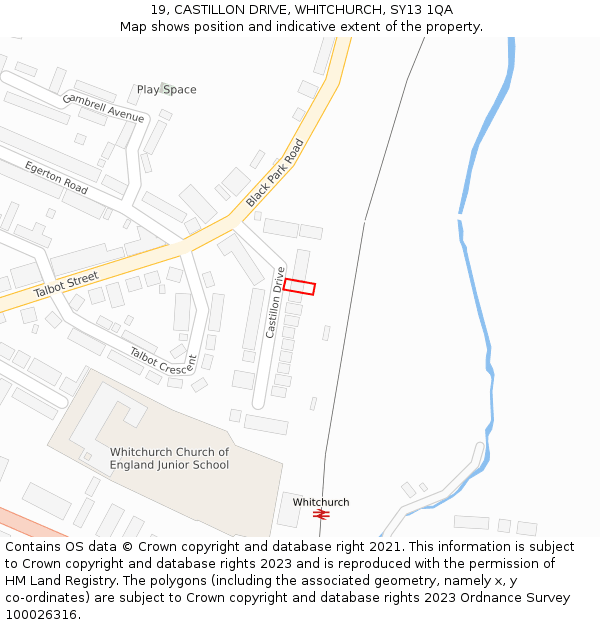 19, CASTILLON DRIVE, WHITCHURCH, SY13 1QA: Location map and indicative extent of plot