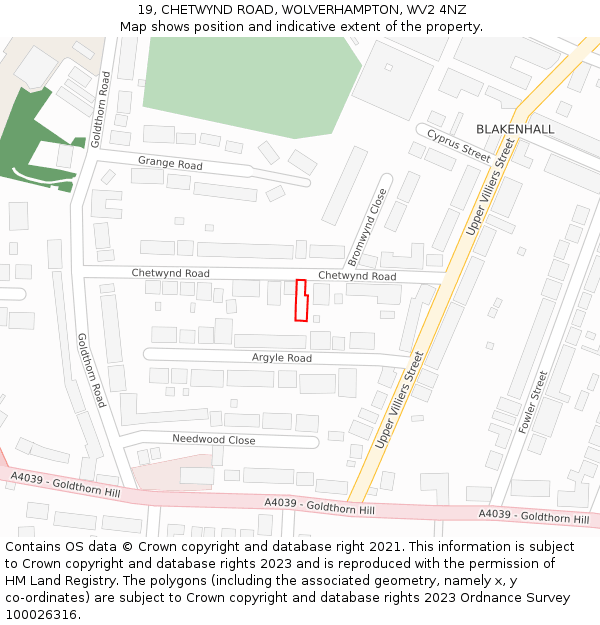 19, CHETWYND ROAD, WOLVERHAMPTON, WV2 4NZ: Location map and indicative extent of plot