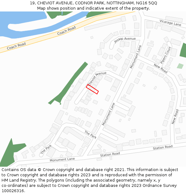 19, CHEVIOT AVENUE, CODNOR PARK, NOTTINGHAM, NG16 5QQ: Location map and indicative extent of plot