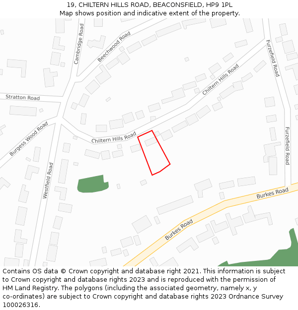 19, CHILTERN HILLS ROAD, BEACONSFIELD, HP9 1PL: Location map and indicative extent of plot