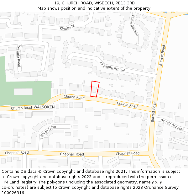 19, CHURCH ROAD, WISBECH, PE13 3RB: Location map and indicative extent of plot