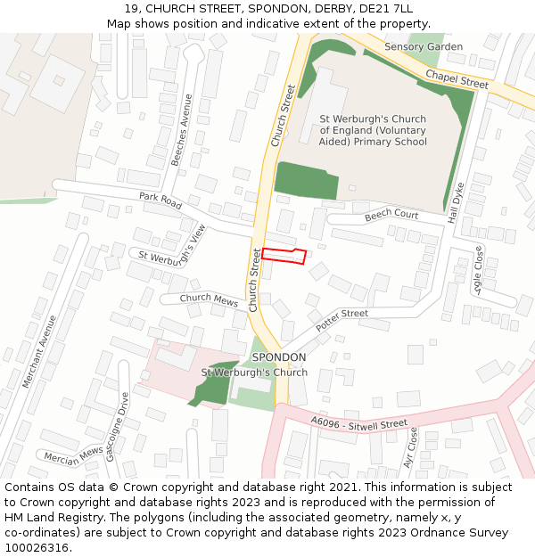 19, CHURCH STREET, SPONDON, DERBY, DE21 7LL: Location map and indicative extent of plot