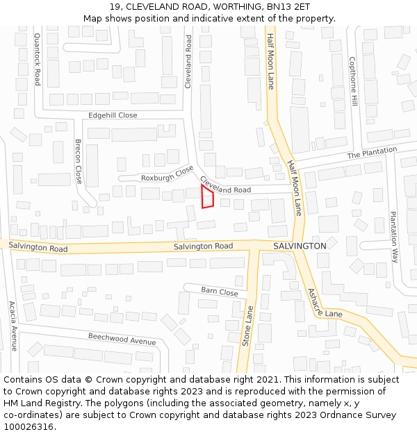 19, CLEVELAND ROAD, WORTHING, BN13 2ET: Location map and indicative extent of plot