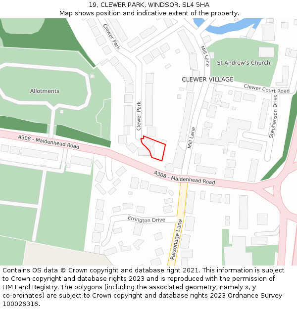 19, CLEWER PARK, WINDSOR, SL4 5HA: Location map and indicative extent of plot