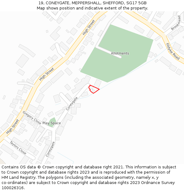 19, CONEYGATE, MEPPERSHALL, SHEFFORD, SG17 5GB: Location map and indicative extent of plot