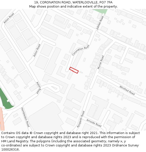 19, CORONATION ROAD, WATERLOOVILLE, PO7 7FA: Location map and indicative extent of plot