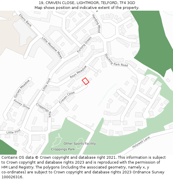 19, CRAVEN CLOSE, LIGHTMOOR, TELFORD, TF4 3GD: Location map and indicative extent of plot