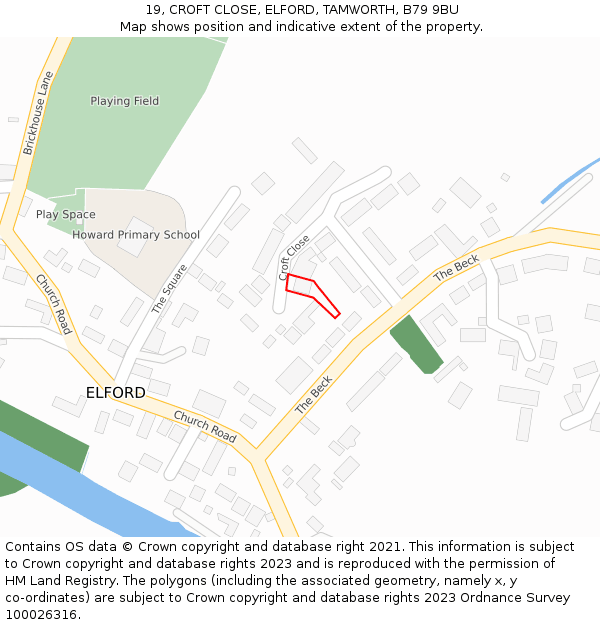 19, CROFT CLOSE, ELFORD, TAMWORTH, B79 9BU: Location map and indicative extent of plot