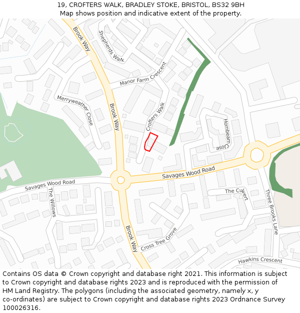 19, CROFTERS WALK, BRADLEY STOKE, BRISTOL, BS32 9BH: Location map and indicative extent of plot