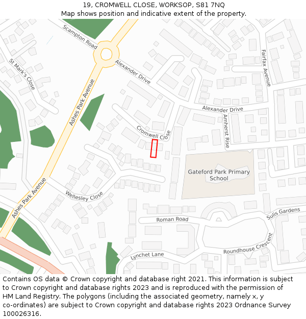 19, CROMWELL CLOSE, WORKSOP, S81 7NQ: Location map and indicative extent of plot