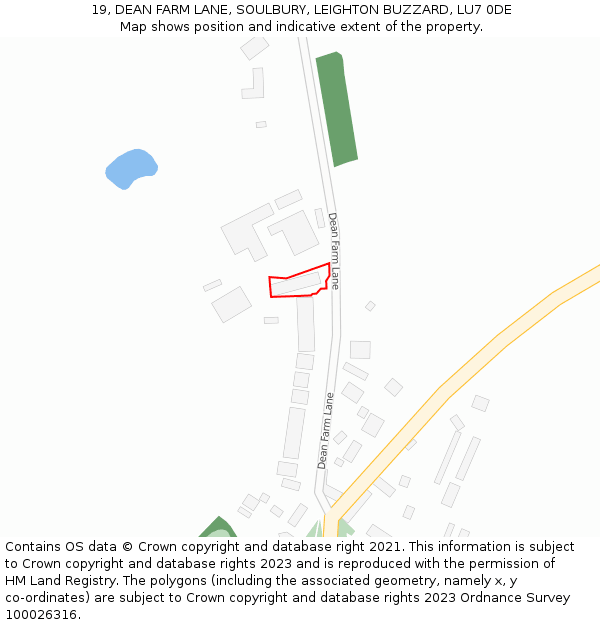 19, DEAN FARM LANE, SOULBURY, LEIGHTON BUZZARD, LU7 0DE: Location map and indicative extent of plot