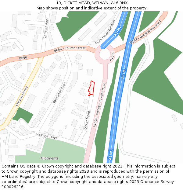 19, DICKET MEAD, WELWYN, AL6 9NX: Location map and indicative extent of plot