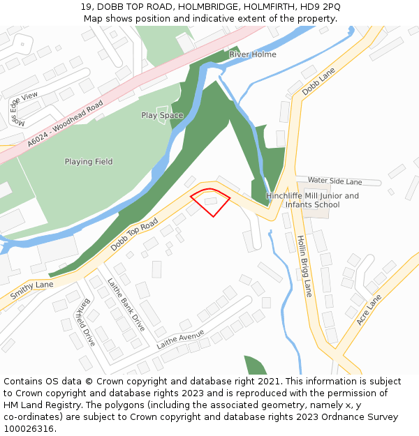 19, DOBB TOP ROAD, HOLMBRIDGE, HOLMFIRTH, HD9 2PQ: Location map and indicative extent of plot