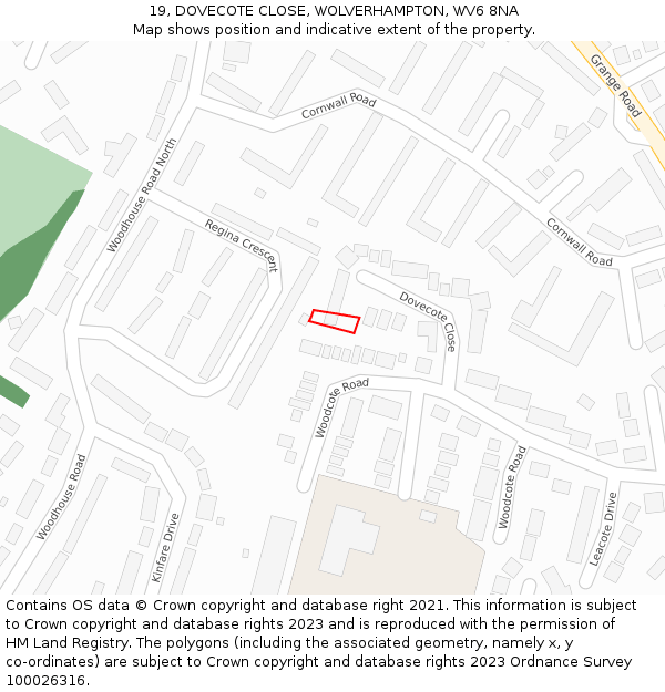 19, DOVECOTE CLOSE, WOLVERHAMPTON, WV6 8NA: Location map and indicative extent of plot