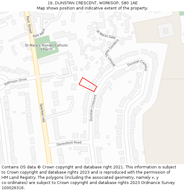 19, DUNSTAN CRESCENT, WORKSOP, S80 1AE: Location map and indicative extent of plot