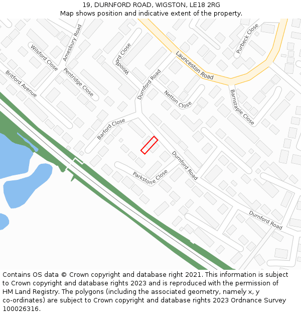 19, DURNFORD ROAD, WIGSTON, LE18 2RG: Location map and indicative extent of plot