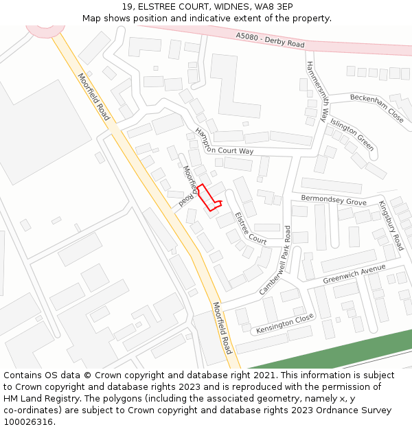 19, ELSTREE COURT, WIDNES, WA8 3EP: Location map and indicative extent of plot