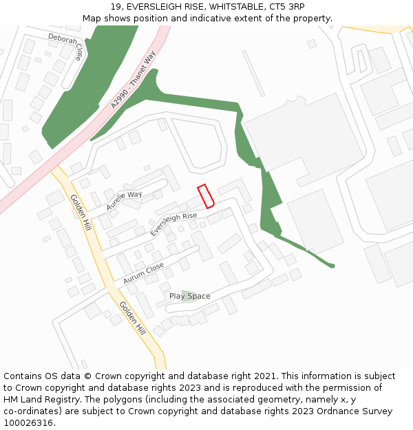 19, EVERSLEIGH RISE, WHITSTABLE, CT5 3RP: Location map and indicative extent of plot