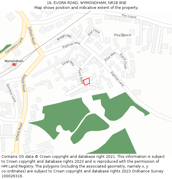 19, EVORA ROAD, WYMONDHAM, NR18 9NE: Location map and indicative extent of plot