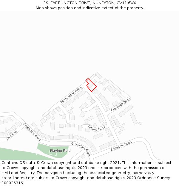 19, FARTHINGTON DRIVE, NUNEATON, CV11 6WX: Location map and indicative extent of plot