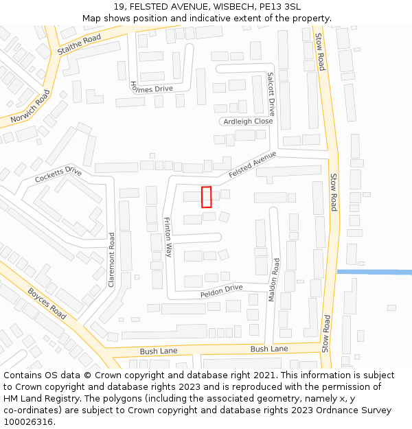 19, FELSTED AVENUE, WISBECH, PE13 3SL: Location map and indicative extent of plot