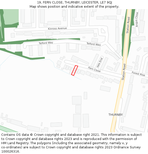 19, FERN CLOSE, THURNBY, LEICESTER, LE7 9QJ: Location map and indicative extent of plot