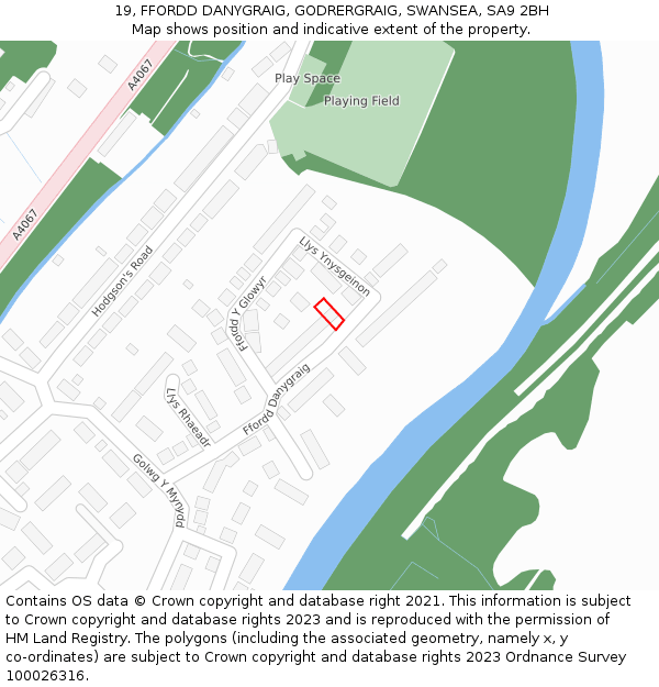 19, FFORDD DANYGRAIG, GODRERGRAIG, SWANSEA, SA9 2BH: Location map and indicative extent of plot