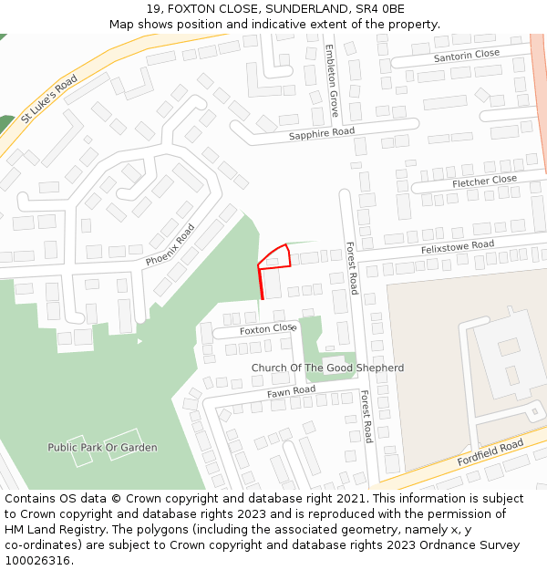 19, FOXTON CLOSE, SUNDERLAND, SR4 0BE: Location map and indicative extent of plot