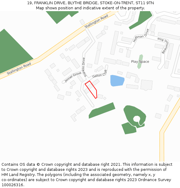 19, FRANKLIN DRIVE, BLYTHE BRIDGE, STOKE-ON-TRENT, ST11 9TN: Location map and indicative extent of plot