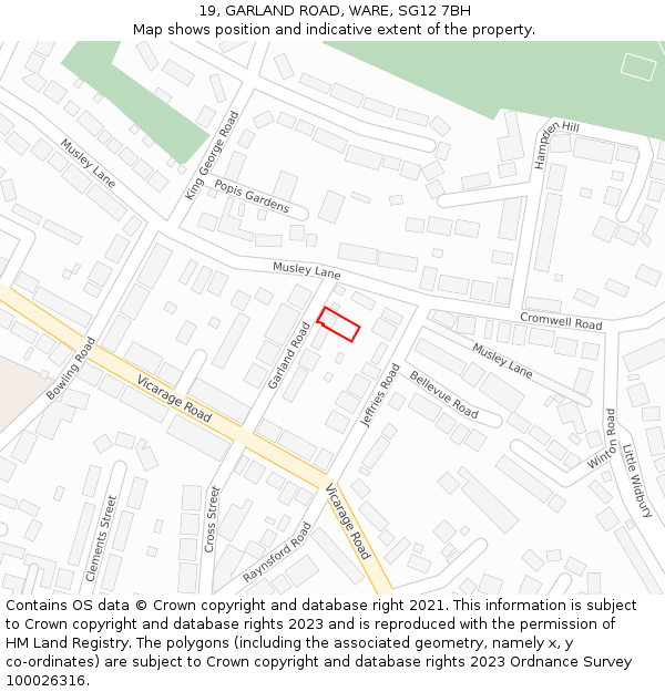 19, GARLAND ROAD, WARE, SG12 7BH: Location map and indicative extent of plot