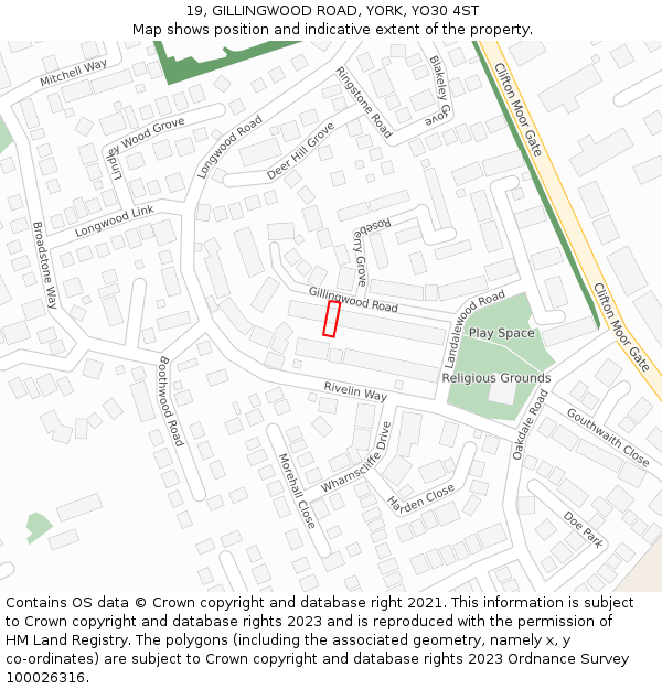 19, GILLINGWOOD ROAD, YORK, YO30 4ST: Location map and indicative extent of plot