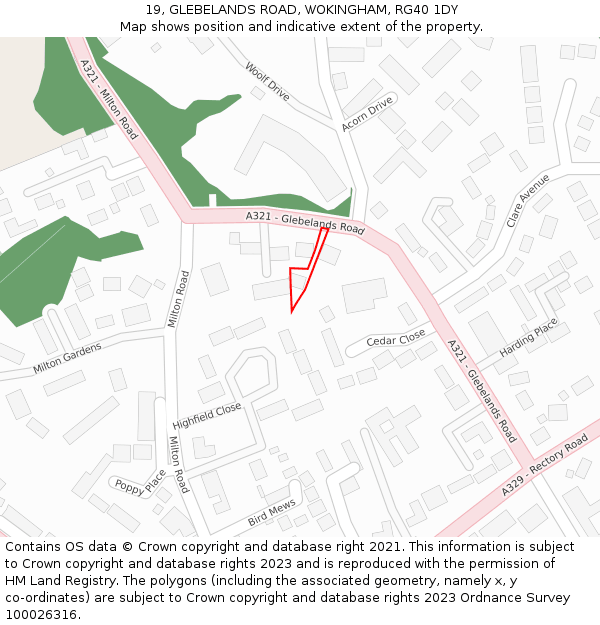 19, GLEBELANDS ROAD, WOKINGHAM, RG40 1DY: Location map and indicative extent of plot