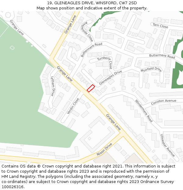 19, GLENEAGLES DRIVE, WINSFORD, CW7 2SD: Location map and indicative extent of plot