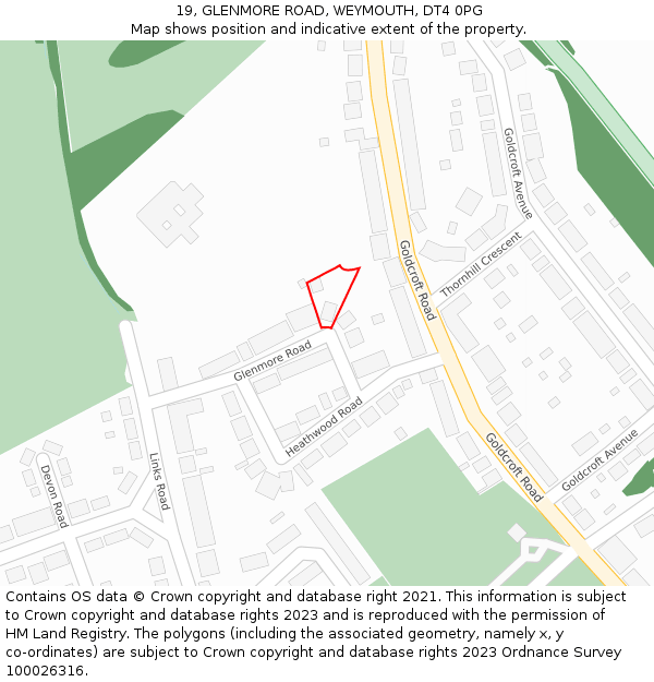 19, GLENMORE ROAD, WEYMOUTH, DT4 0PG: Location map and indicative extent of plot