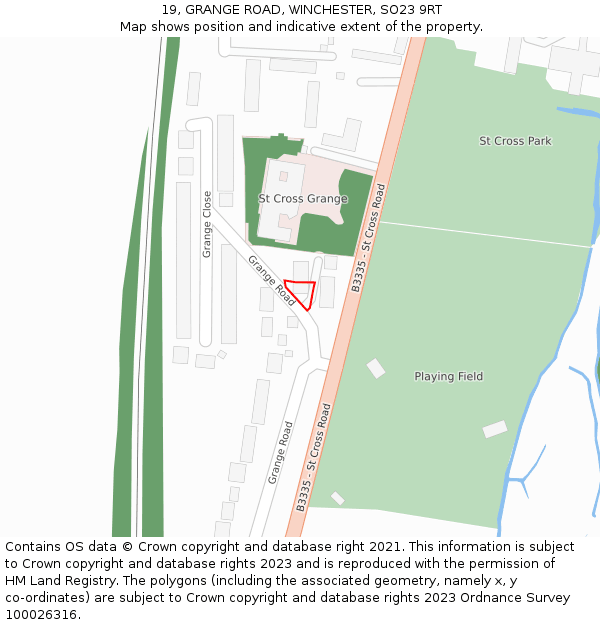 19, GRANGE ROAD, WINCHESTER, SO23 9RT: Location map and indicative extent of plot