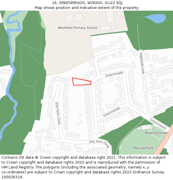 19, GREENMEADS, WOKING, GU22 9QJ: Location map and indicative extent of plot