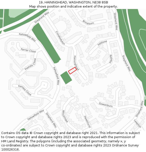 19, HAININGHEAD, WASHINGTON, NE38 8SB: Location map and indicative extent of plot