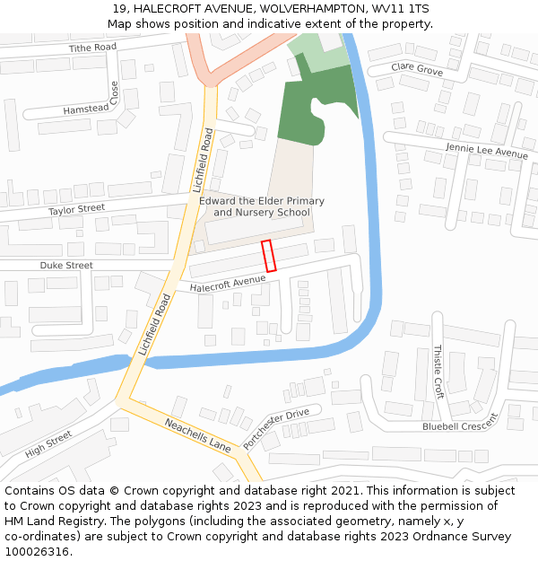 19, HALECROFT AVENUE, WOLVERHAMPTON, WV11 1TS: Location map and indicative extent of plot