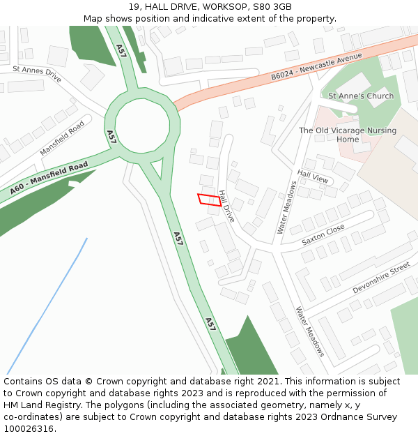 19, HALL DRIVE, WORKSOP, S80 3GB: Location map and indicative extent of plot