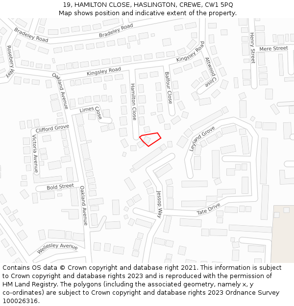 19, HAMILTON CLOSE, HASLINGTON, CREWE, CW1 5PQ: Location map and indicative extent of plot