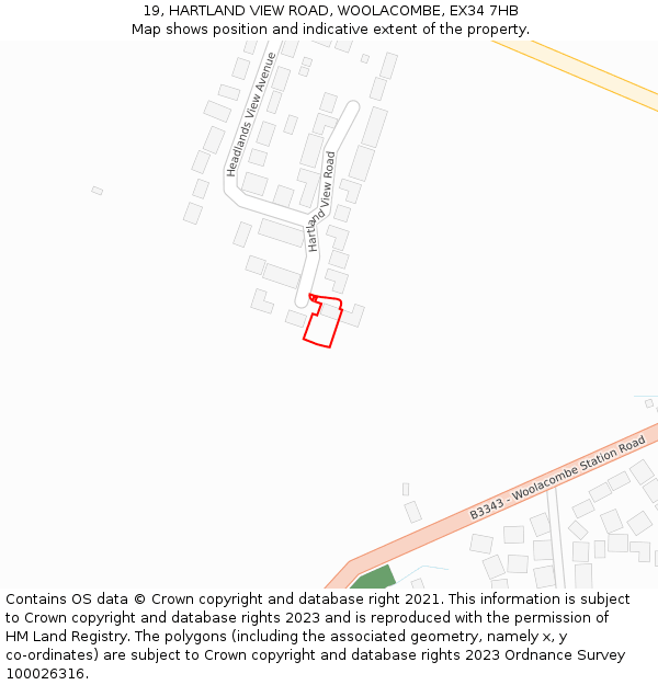 19, HARTLAND VIEW ROAD, WOOLACOMBE, EX34 7HB: Location map and indicative extent of plot